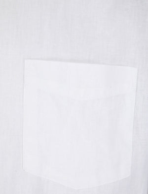 Gosier Grandad Collar Long Sleeve Cotton Linen Shirt in Bright White - Tokyo Laundry