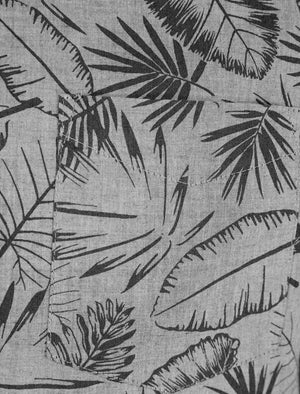 Kaveri Palm Leaf Print Short Sleeve Cotton Chambray Shirt in Light Grey - Tokyo Laundry