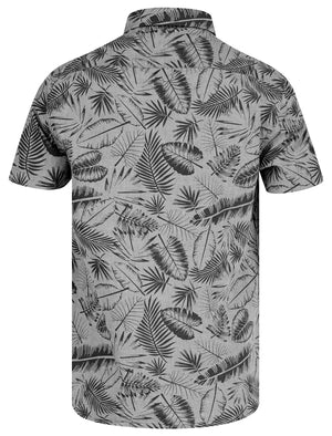 Kaveri Palm Leaf Print Short Sleeve Cotton Chambray Shirt in Light Grey - Tokyo Laundry
