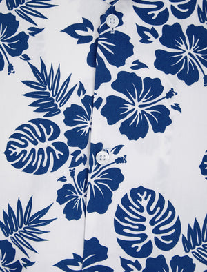 Chambal Floral Print Short Sleeve Open Collar Hawaiian Shirt in Bright White - Tokyo Laundry