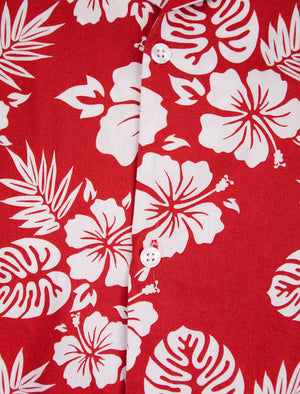 Chambal Floral Print Short Sleeve Open Collar Hawaiian Shirt in Washed Red - Tokyo Laundry