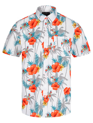 Luni Tropical Floral Print Short Sleeve Shirt in Bright White - Tokyo Laundry
