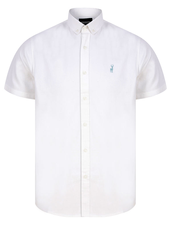 Buster Short Sleeve Cotton Twill Shirt in Bright White - Kensington Eastside
