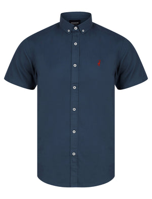 Buster Short Sleeve Cotton Twill Shirt in Dark Denim - Kensington Eastside