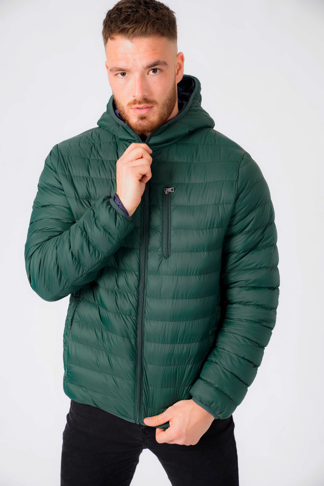 Vizzini Quilted Puffer Jacket with Hood in Pine Grove
