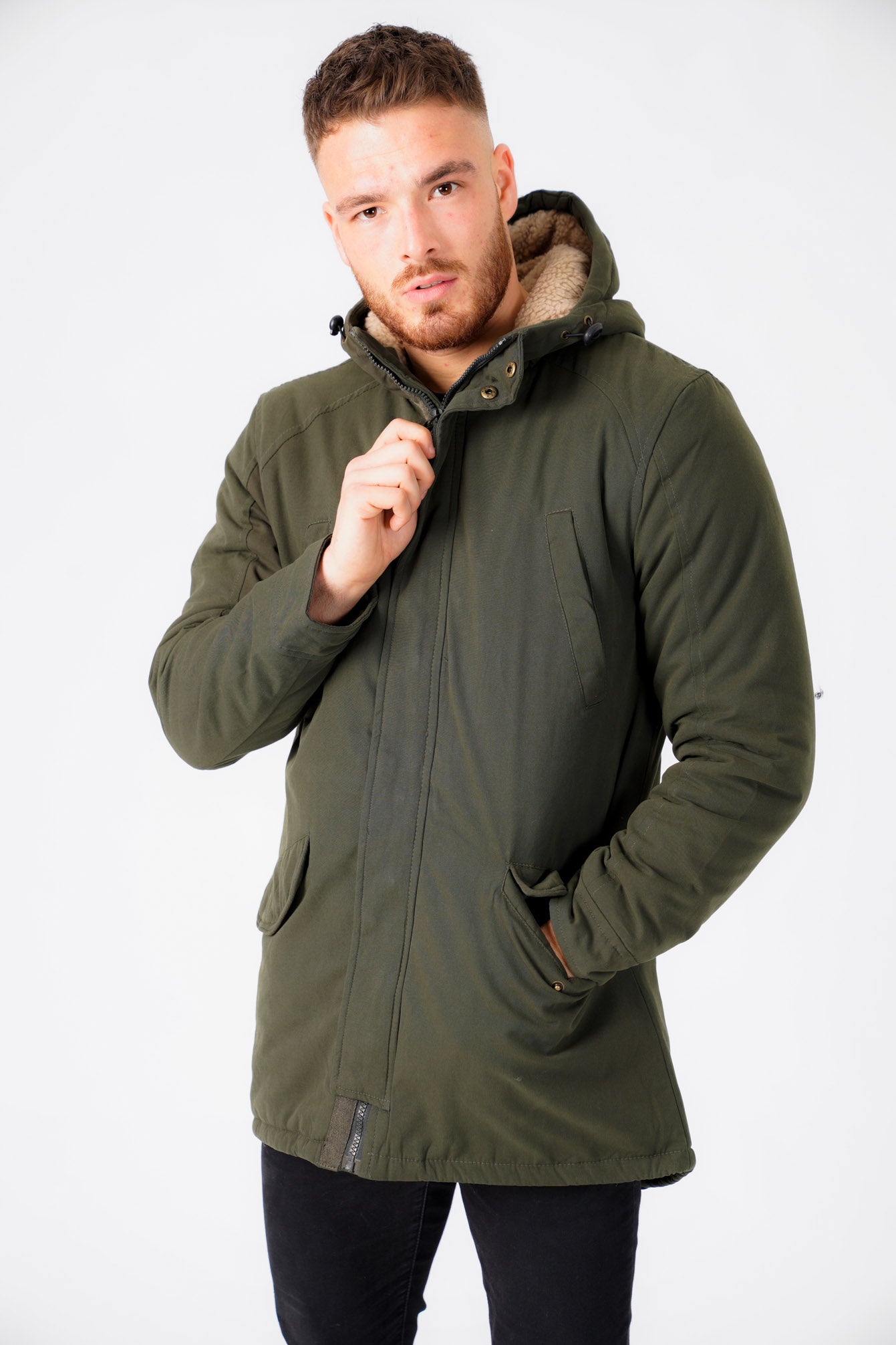 Welker Borg Lined Hooded Parka Coat with Fishtail Hem in Rosin