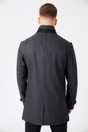 Byrne Funnel Neck Wool Rich Coat in Charcoal - Tokyo Laundry