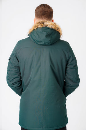 Nolte Utility Parka Coat with Borg Lined Faux Fur Trim Hood in Scarab Green - Tokyo Laundry