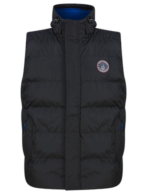 Tahmores Quilted Microfleece Lined Puffer Gilet with Hood in Jet Black - Tokyo Laundry Active Tech