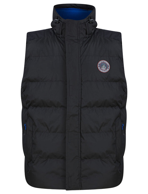 Tahmores Quilted Microfleece Lined Puffer Gilet with Hood in Jet Black - Tokyo Laundry Active Tech