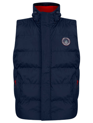 Tahmores Quilted Microfleece Lined Puffer Gilet with Hood in Sky Captain Navy - Tokyo Laundry Active Tech