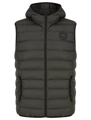 Tamaki Quilted Puffer Gilet with Hood in Khaki - Tokyo Laundry