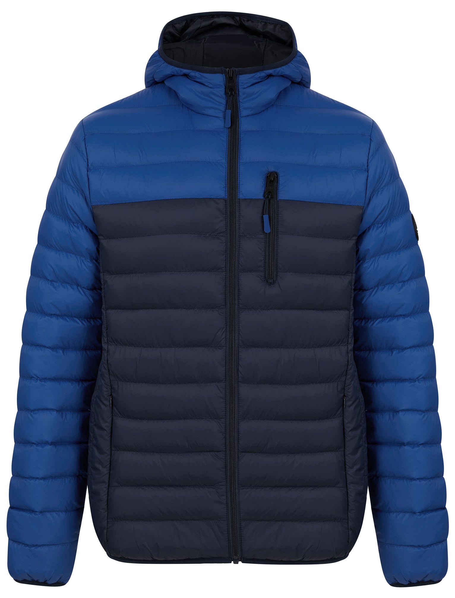 Virgo Colour Block Quilted Puffer Jacket with Hood in Sodalite 