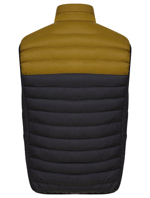 Yestin Colour Block Quilted Puffer Gilet with Fleece Lined Collar in Golden Brown - Tokyo Laundry
