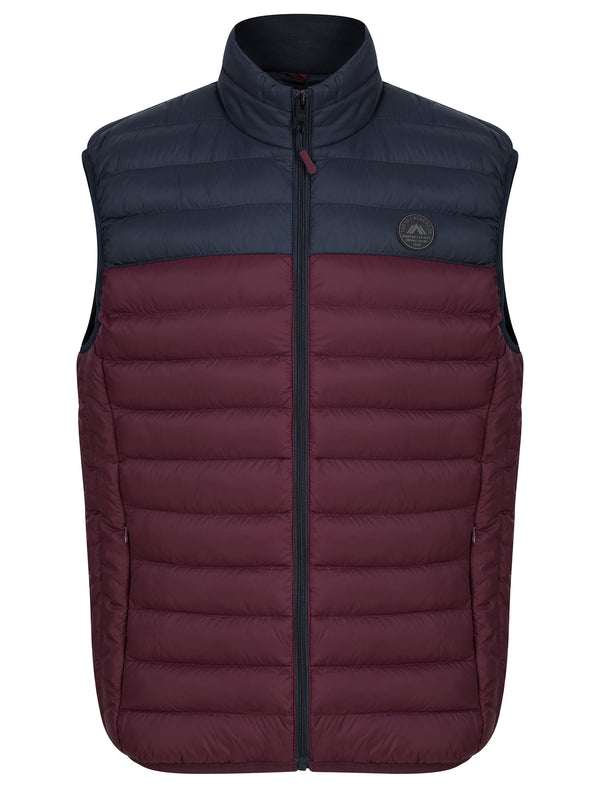 Yestin Colour Block Quilted Puffer Gilet with Fleece Lined Collar in Tawny Port - Tokyo Laundry