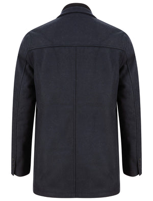 Indus Wool Look Funnel Neck Collar Tailored Coat with Quilted Mock Insert in Navy - Tokyo Laundry