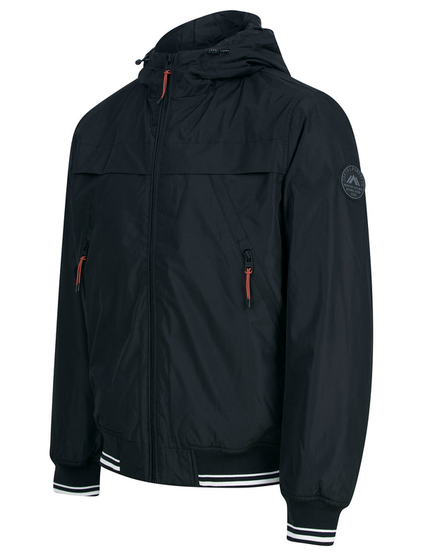 Thanos Padded Windbreaker Jacket with Hood in Jet Black - Tokyo Laundry