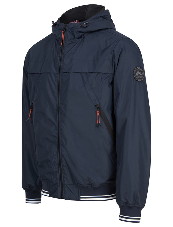Thanos Padded Windbreaker Jacket with Hood in Sky Captain Navy - Tokyo Laundry
