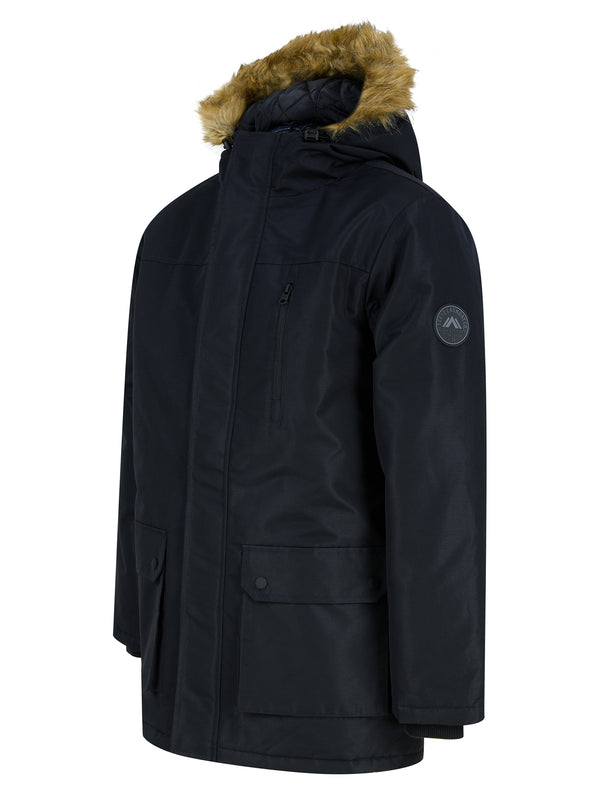 Hawara Taslon Parka Coat with Faux Fur Trim Hood in Black - Tokyo Laundry