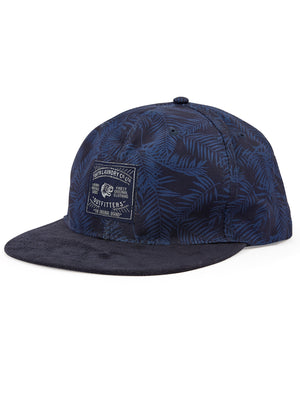 Kohala Palm Print Cotton Baseball Cap with Faux Suede Peak in Navy - Tokyo Laundry