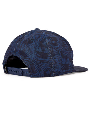 Kohala Palm Print Cotton Baseball Cap with Faux Suede Peak in Navy - Tokyo Laundry