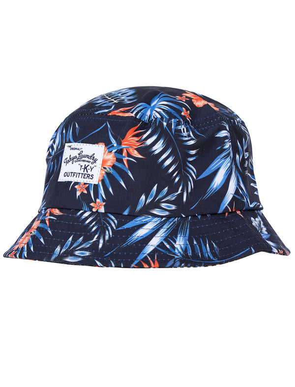 Kanakou Cotton Microfibre Floral Print Bucket Hat in Navy - Tokyo Laundry