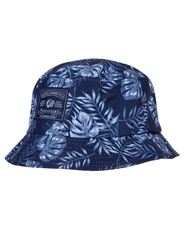 Olomana Cotton Microfibre Floral Print Bucket Hat in Navy - Tokyo Laundry
