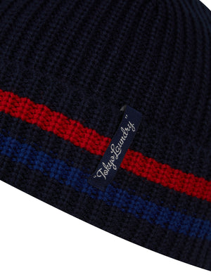 Men's Arnfinn Striped Rib Knit Beanie Hat in Sky Captain Navy - Tokyo Laundry