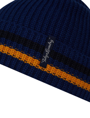 Men's Arnfinn Striped Rib Knit Beanie Hat in Twilight Blue - Tokyo Laundry