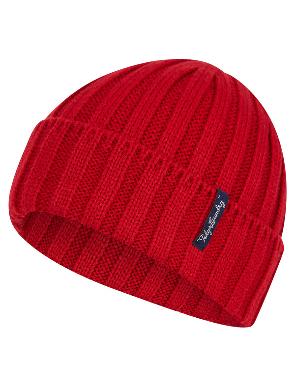 Men's Arnkell Chunky Ribbed Knit Beanie Hat in Barados Cherry - Tokyo Laundry
