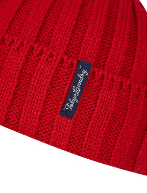 Men's Arnkell Chunky Ribbed Knit Beanie Hat in Barados Cherry - Tokyo Laundry