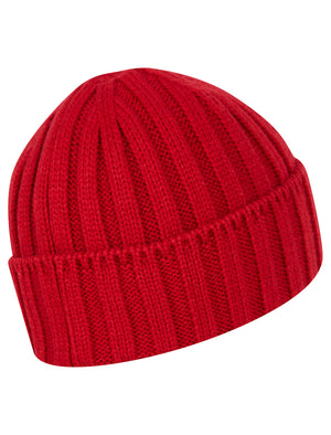 Men's Arnkell Chunky Ribbed Knit Beanie Hat in Barados Cherry - Tokyo Laundry