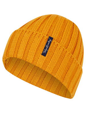 Men's Arnkell Chunky Ribbed Knit Beanie Hat in Golden Glow - Tokyo Laundry