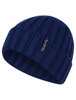 Men's Arnkell Chunky Ribbed Knit Beanie Hat in Twilight Blue - Tokyo Laundry