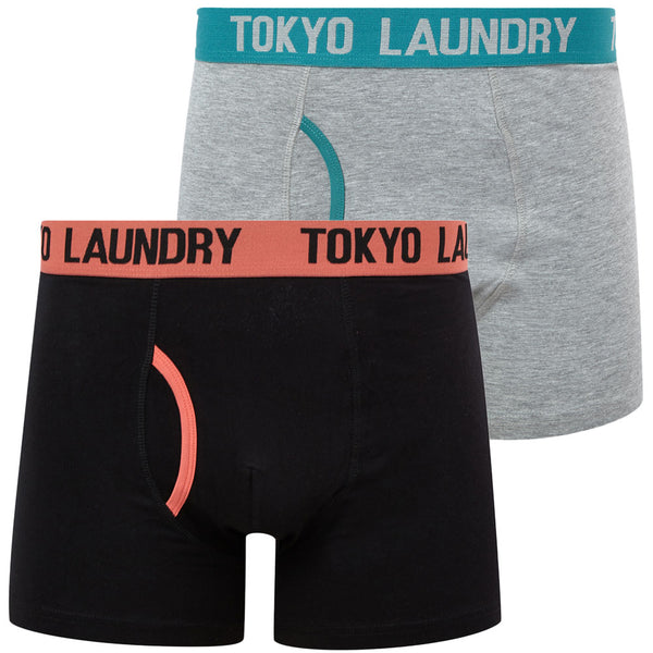 Spencer (2 Pack) Boxer Shorts Set in Dubarry Coral / Bayou - Tokyo Laundry