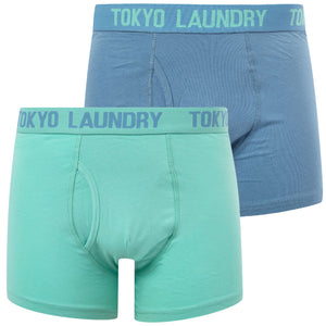 Snowden (2 Pack) Boxer Shorts Set in Dusty Jade Green / Blue Shadow - Tokyo Laundry
