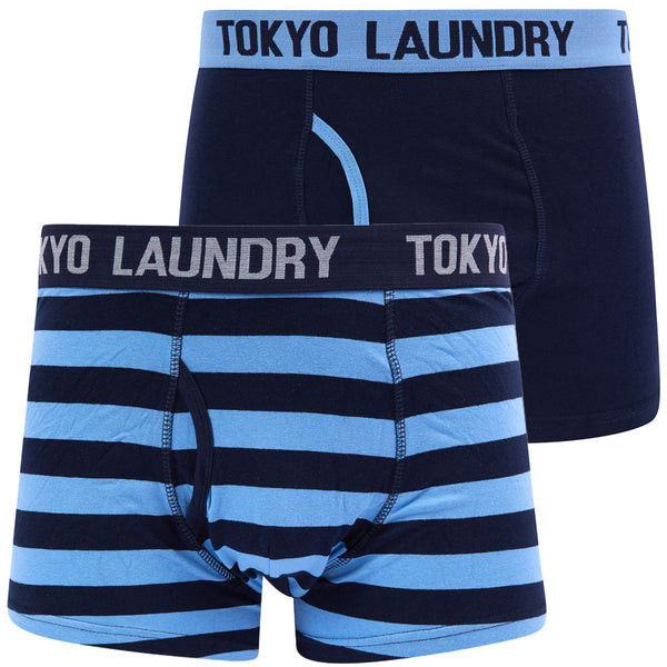 Saber (2 Pack) Striped Boxer Shorts Set in Allure Blue / Sky Captain Navy - Tokyo Laundry