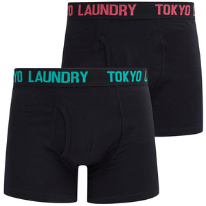 Stefton (2 Pack) Boxer Shorts Set in Simply Green / Raspberry - Tokyo Laundry