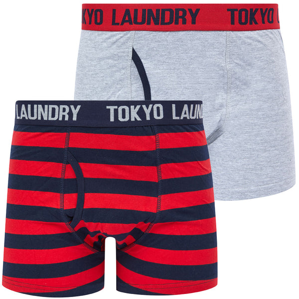 Samein (2 Pack) Striped Boxer Shorts Set in Barados Cherry / Light Grey Marl - Tokyo Laundry