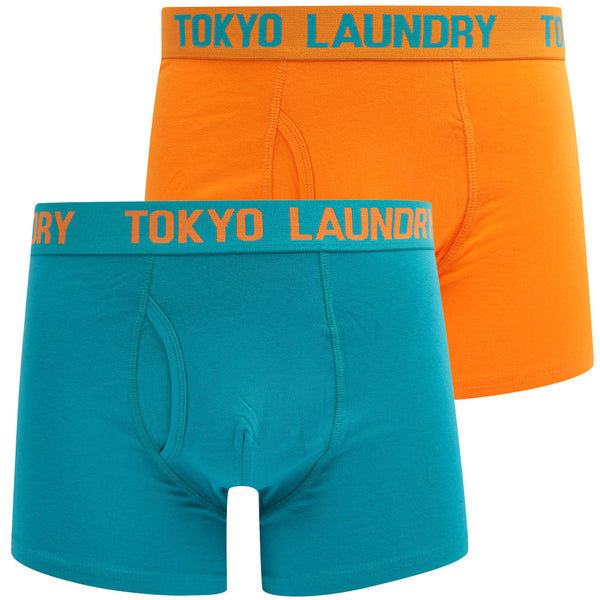 Samwell (2 Pack) Boxer Shorts Set in River Green / Golden Poppy Orange - Tokyo Laundry