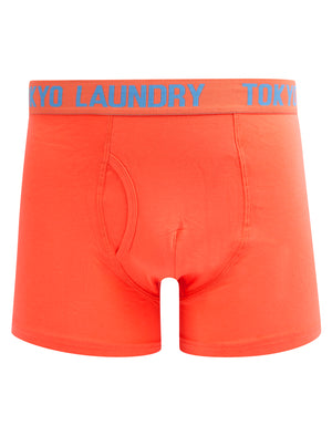 Saxen (2 Pack) Boxer Shorts Set in Niagara Falls Blue / Hot Coral - Tokyo Laundry