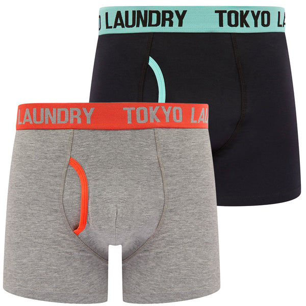 Tompion (2 Pack) Boxer Shorts Set in Limpet Shell Blue / Hot Coral - Tokyo Laundry