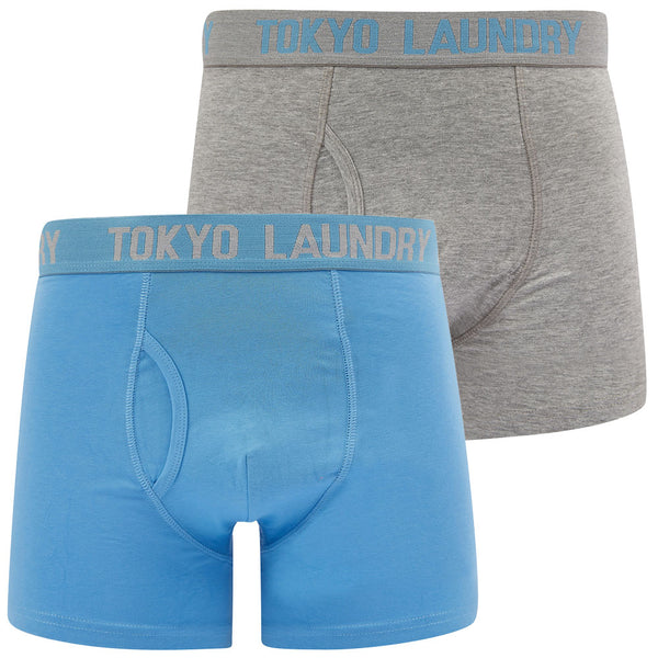 Tower (2 Pack) Boxer Shorts Set in Azure Blue / Light Grey Marl - Tokyo Laundry