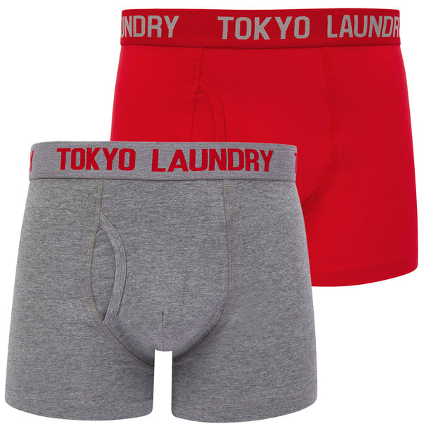 Lumber 2 (2 Pack) Boxer Shorts Set in Mars Red / Mid Grey Marl - Tokyo Laundry