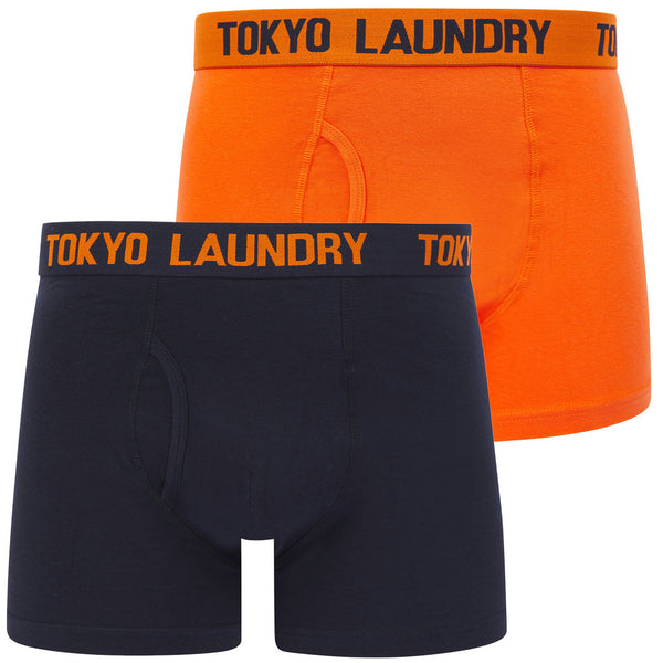 Tower 2 (2 Pack) Boxer Shorts Set in Carrot / Sky Captain Navy - Tokyo Laundry