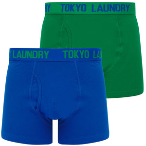 Tower 2 (2 Pack) Boxer Shorts Set in Jolly Green / Jet Blue - Tokyo Laundry