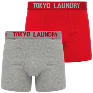 Tower 2 (2 Pack) Boxer Shorts Set in Mars Red / Light Grey Marl - Tokyo Laundry