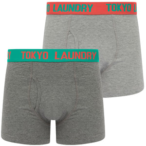 Tonsley 2 (2 Pack) Boxer Shorts Set in Dubarry Coral / Aqua Green - Tokyo Laundry
