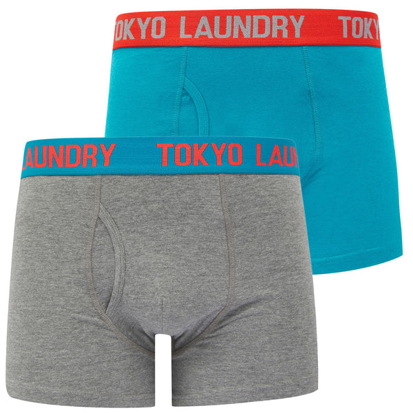 Foss (2 Pack) Boxer Shorts Set in Caribbean Sea Marl / Mid Grey Marl - Tokyo Laundry