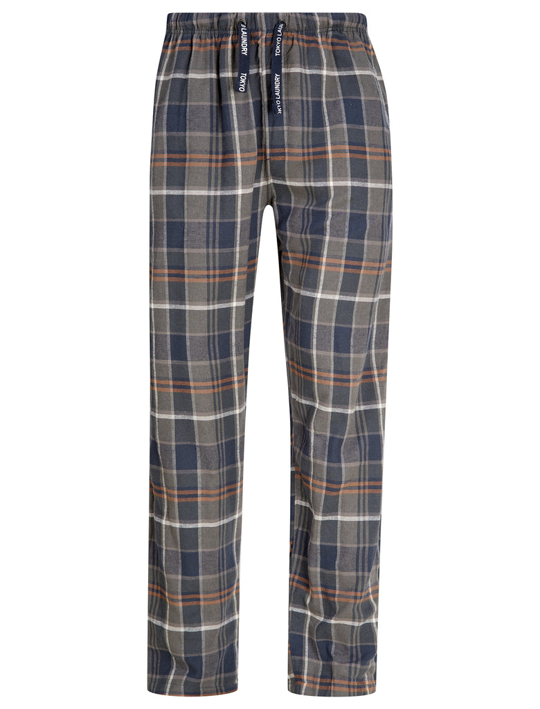 Leslie Checked Brush Flannel Cotton Lounge Pants in Green / Navy - Tok ...